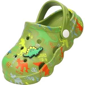 Toddler Clogs Boys Girls Kids Dinosaur Garden Shoes Slip on Sandals Slides Water Summer Shoes for Outdoor Beach Pool (8.5-9.5 Toddler, Dinogreen)