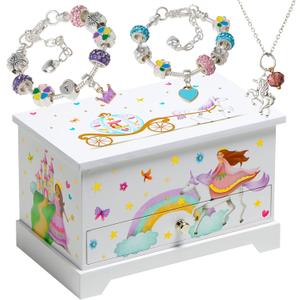 ABI + OLIE Kids Musical Jewelry Box for Girls 8-12 - Music Box for Girls - Princess Castle Unicorn Theme