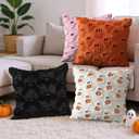 Fall Halloween Ghost Throw Pillow Covers 18x18 Set of 2 - Cute Ghost Horror Decor Pillow Cases - Faux Fur Decorative Pillows for Home Couch - Spooky Hallowen Party Decorations Indoor - Black Bat