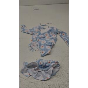SUNNY PIGGY Baby Girls One Piece Swimsuit Long Sleeve Floral Bathing Suit+Hat 2Pcs