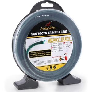 A Anleolife 1-Pound Heavy Duty Sawtooth 140-mil-by-108-ft Dual Core String Serrated Trimmer Line Donut for Walk Behind Wheeled Mowers with Built-in Line Cutter