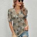 Romanstii Women Casual V-Neck T-Shirts Loose Puff Short Sleeve Tops Tunic Blouses (M)