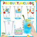 VDESFUEBY 50 Summer Pool Party Cups, 12 oz Hello Summer Party Decorations Disposable Clear Plastic Party Cups for Beach Ball Hawaiian Luau Holiday Party Drinkware Beverage Ice Cream