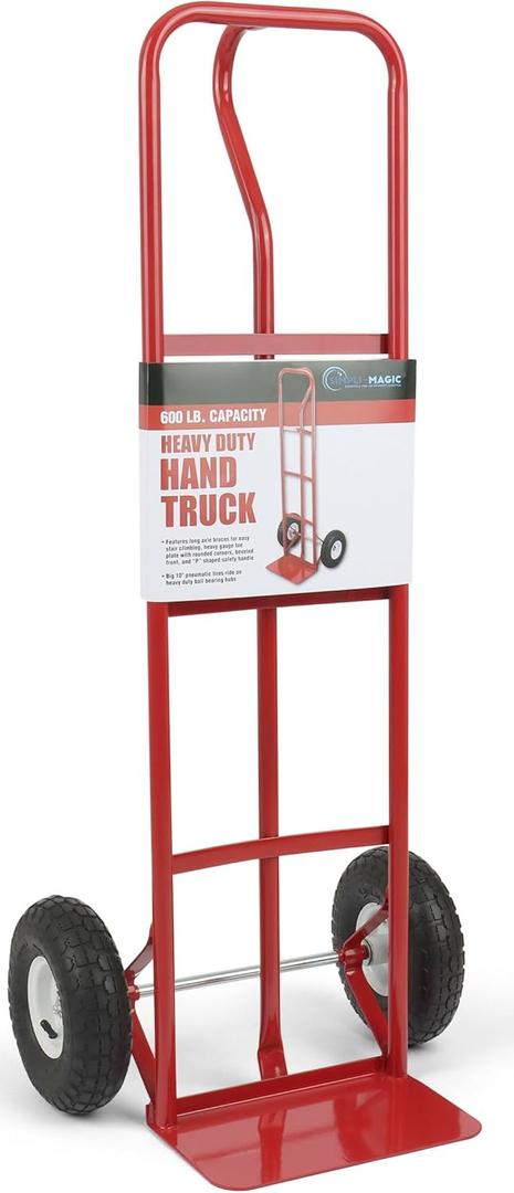 SIMPLI-Magic Steel Pneumatic Hand Truck Dolly, 600LBS  Convertible Heavy-Duty Moving Dolly Cart with 10" Wheels  Stable, Smooth Movement, Premium American Red Finish