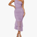 ZESICA Women's One Shoulder Summer Dress Sleeveless Mesh Ruched Bodycon Sexy Formal Cocktail Midi Dresses M