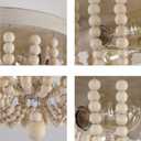 Q&S Boho Chandelier Wood Beaded Flush Mount Ceiling Light Fixtures for Nursery Baby Bedroom Kitchen Hallway,Oak White Finish,2-Lights