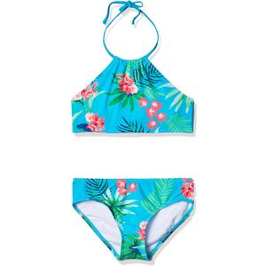 Kanu Surf Girls Mahina UPF 50+ Beach Sport Halter Bikini 2-Piece Swimsuit (Leonie Floral Aqua)