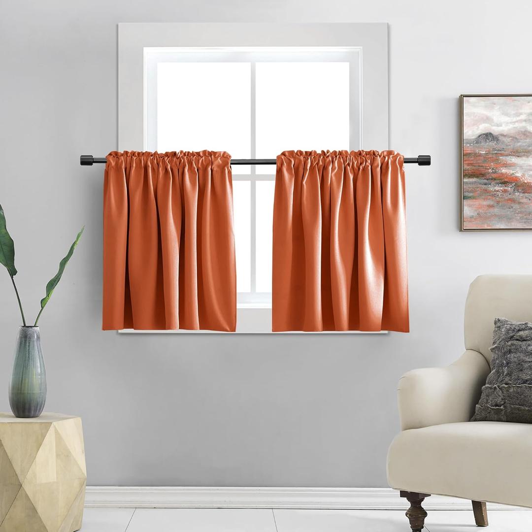 DONREN Short Curtains Burnt Orange Half Window Curtains Privacy Curtain Tiers for Windows, Energy Saving Drapes for Bathroom Shades, Wide 34 x Long 38 inches per Panel,Set of 2