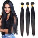 #1B Straight Bundles Human Hair 18 18 18 Inch Natural Black Straight Bundle Human Hair Extensions Unprocessed Virgin Remy Hair 3 Bundle 50 Gram Per Bundle For Women