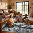 9x12 Modern Abstract Area Rug, Soft Washable Non-Slip Stain Resistant Large Carpet for Living Room Bedroom Dining Room Nursery Home Office, Black Gray