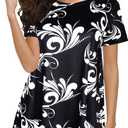 Afibi Womens Short Sleeve Tunic Tops A-Line Flowy Lace Trim Shirt Blouse