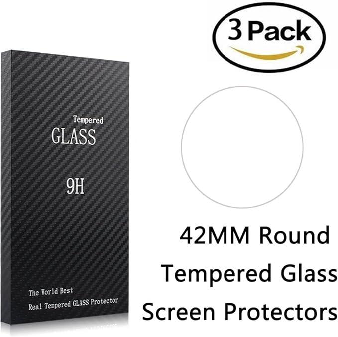 3 Pack Universal Round Watch Screen Protector Tempered Glass, 42mm Generic Watch Screen Protector Foils Glass 9H Hardness 0.3MM Slim, Anti-Scratch, Anti-Fingerprint, Bubble Free (42MM)
