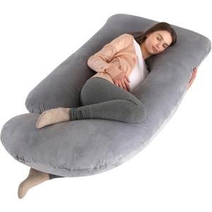 ALLOPERA Pregnancy Pillow, Full Body Maternity Pillow 57 inch, with Removable Washable Cover - Sleep Support for Legs, Back, Neck, Shoulder, HIPS, Belly for Pregnant Women, Velvet Cover(Grey)