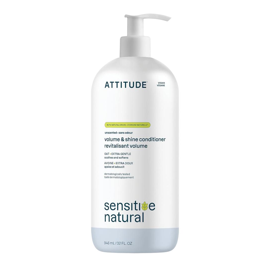ATTITUDE Hair Conditioner for Sensitive Dry Scalp, Soothing Oat, Naturally Derived Ingredients, Dermatologically Tested, Vegan Detangler, Extra Gentle, Unscented, 32 Fl Oz