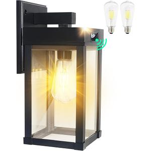 CYHKEE Solar Wall Lights Outdoor Waterproof with 3 Lighting Modes & Motion Sensor, Dusk to Dawn Exterior Porch Light fixtures, Solar Wall Lantern Fixture for Garage Patio Yard Garden (Black 1 Pack)