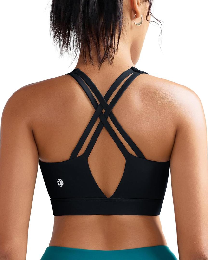 RUNNING GIRL Sports Bra for Women High Support, Molded Cup High Impact Sports Bras with Sewn in Pads Strappy Running Bra(3126 Black L)