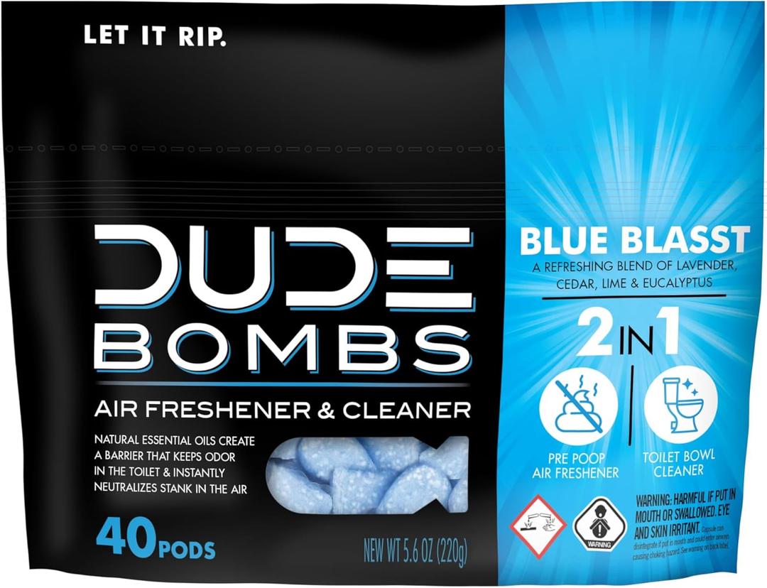 DUDE Bombs - Toilet Stank Eliminator Stocking Stuffers - 1 Pack, 40 Pods - Fresh Scent 2-in-1 Stank Eliminator + Toilet Bowl Freshener - Refreshing Blend of Lavender, Cedar, Lime, and Eucalyptus