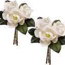 FlorisDecor 6 Stems Real Touch Creamy White Magnolia Flowers for Vases, Artificial Realistic Magnolia Large Flowers for Home Dcor