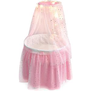 Badger Basket Enchanting Sweet Dreams Round Doll Bassinet with Canopy and LED Lights for 18-Inch Dolls  A Magical Sleeping Space