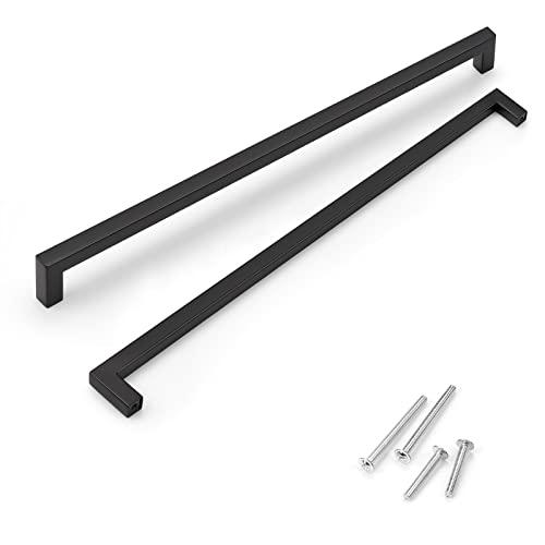 KNOBWELL 6 Pack Black Cabinet Pulls 12-3/5 inch Bathroom Cabinet Handles Long Stainless Steel Kitchen Cupboard Handles 12-3/5" Hole Spacing, 13" Overall Length