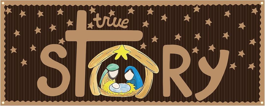 4X 9.8ft Christmas Nativity Scene Photo Backdrop Outdoor Christian Religious Birth of Jesus Banner for Photography Booth Prop Christmas Party Decoration