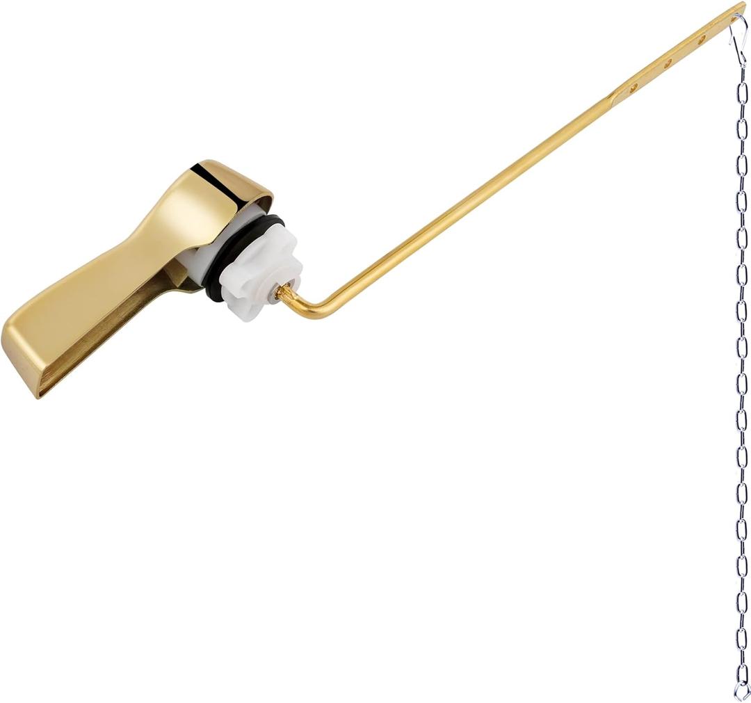 Hibbent Universal Metal Front Mount Toilet Handle Replacement Kit, Brass Toilet Flush Tank Lever with Stainless Steel Flapper Chains for Most Toilets, Shiny Gold