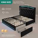 YITAHOME King Size Bed Frame, 4 Drawers and RGB LED Light,Charging Station
Velvet Upholstered Platform Bed with Storage Headboard, No Box Spring Needed, Easy Assembly, Noise-Free, Black