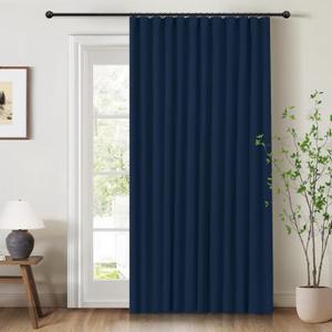 INOVADAY 100% Blackout Curtains for Bedroom, Black Out Curtains 84 Inch Long, Clip Rings Linen Blackout Drapes, Thermal Insulated Room Darkening for Living Room, 1 Panel - Midnight Blue,W102xL84