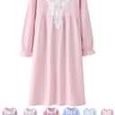 ABALACOCO Cotton Nightgown for Girls Short Long Sleeve Pajamas Dress Princess Kids Toddlers Pretty Lace Loose Sleepwear Dress (16-Adult)
