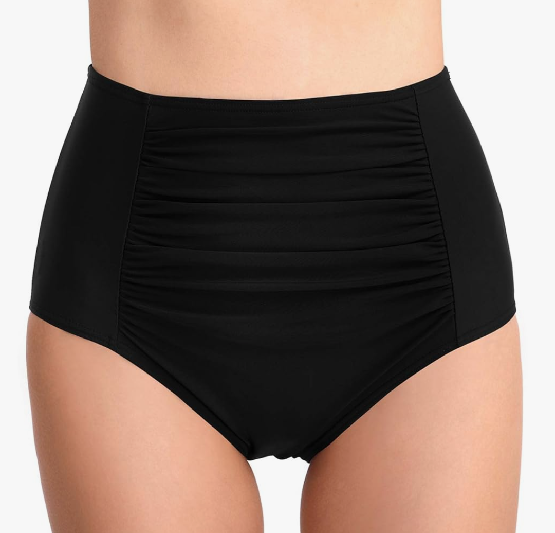 T1FE 1SFE Women High Waisted Bikini Bottoms Tummy Control Swimsuit Bottoms Ruched Full Coverage Swim Bottom High Rise, Small
