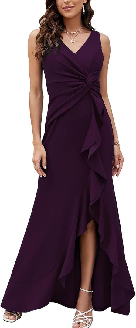 FQA Formal Evening Dresses for Women Elegant Evening Party Prom Dress Long Sexy V Neck Sleeveless Split Wrap , M