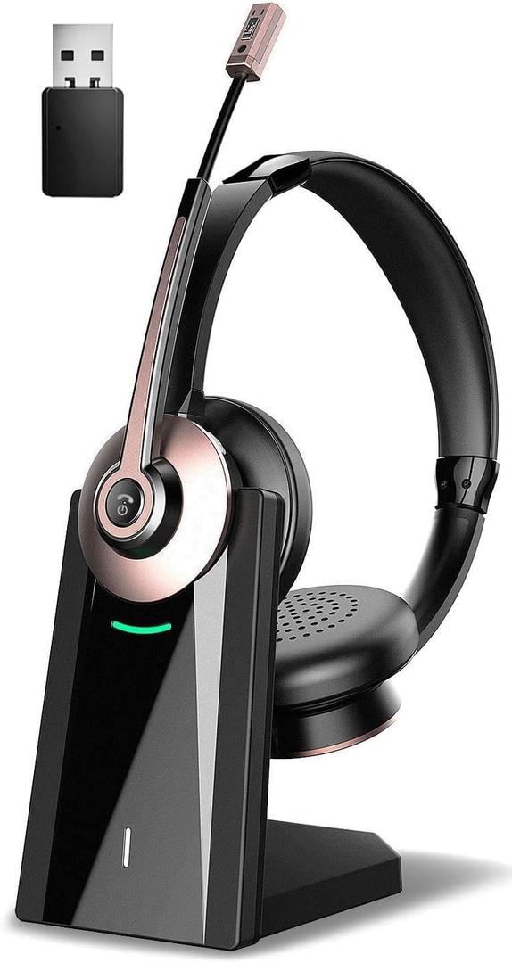 Earbay Wireless Headset, Bluetooth Headset with Microphone Noise Canceling & USB Dongle, Wireless Headphones with Mic Mute/Charge Dock for Remote Work Computer Cell Phone Office Call Meetings Teams