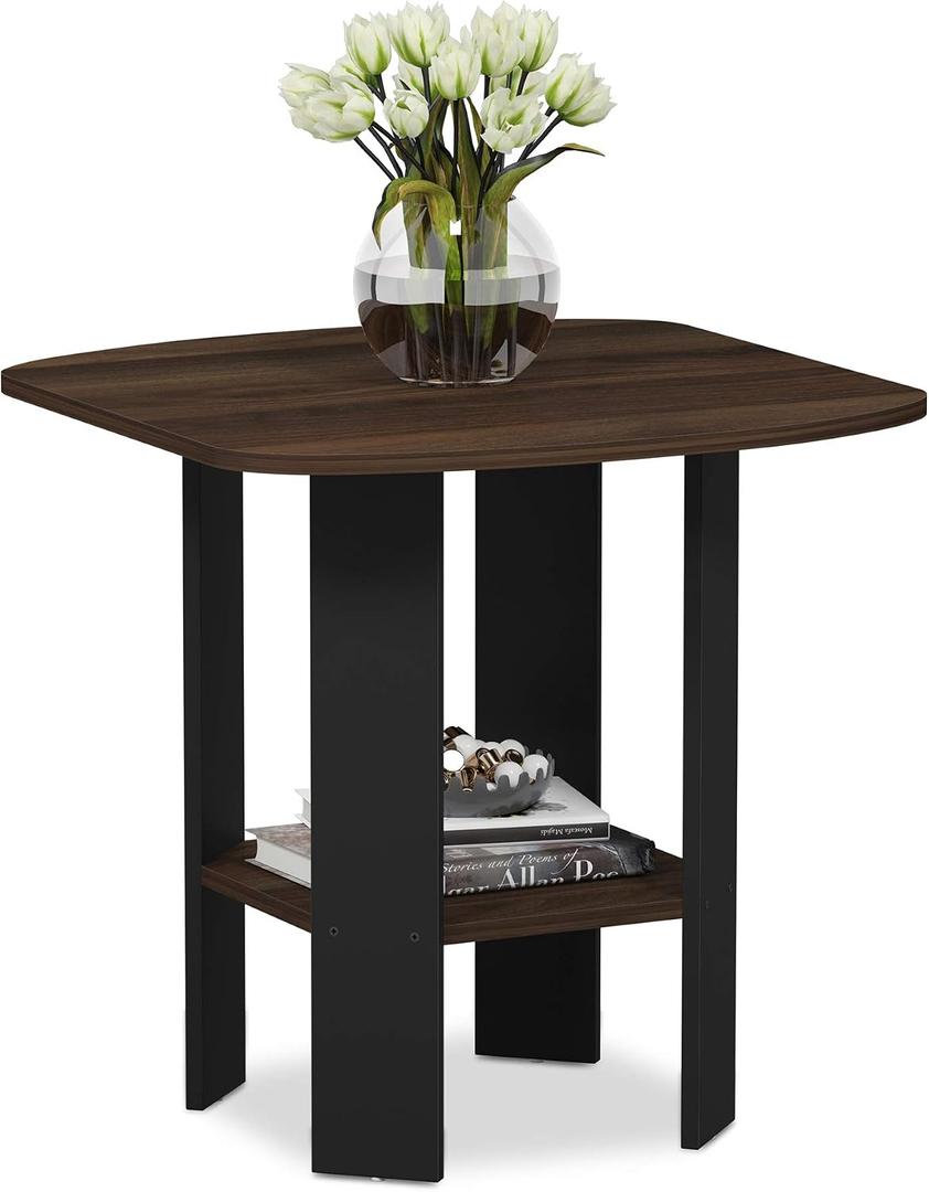 Furinno SIMPLE DESIGN Side Table, 2-Tier Modern End Table with Soft Edges, Open Shelves Night Stand, Bedside Table, for Living Room, Bedroom, Columbia Walnut, 1-Pack, 2 Tiers, Standard Leg