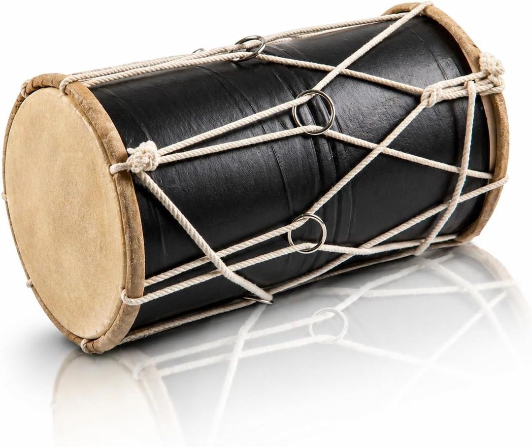 Small 10 x 6 Inch Compact Dholak Drum Set, Handmade Wood & Leather Classical Indian Hand Percussion Drums, World Musical Instruments Punjabi Tabla Dhol Dholki For Decor & Travel Gift For Music Lovers
