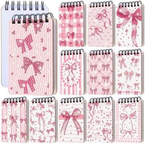 Fuyoooo 12 Pcs Pink Bow Diamond Art Notebook Kits for Adults DIY Coquette Bow Diamond Painting Notebook Gifts Valentine's Day Cover Notepad 5d Coquette Journal Art Crafts Accessories with Tools