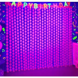 Mega-L Glow in The Dark Party Supplies, 2 Pack Neon Party Decorations 3.3 x 6.6 ft Fluorescent Fuchsia Round Tinsel Foil Fringe Curtains, Photo Booth Prop Backdrop Streamer Birthday Party Decor 3Pack