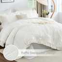 WONGS BEDDING Queen Comforter Set,White Cute Ruffle Comforter for Queen Bed, 7 Pieces Bed in a Bag Seersucker Shabby Chic Bedding Set 90"90"