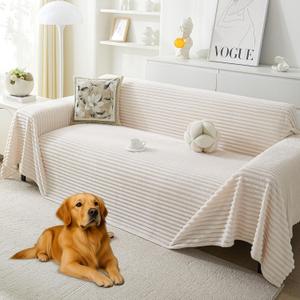 HAOMAIJIA Faux Fur Sofa Covers Couch Covers for 2 Cushion Couch Sofa Pet Friendly Soft Non Slip Couch Cover for Dogs Washable Sectional Couch Covers L Shape Furniture Protector (Off White, 71"x118")