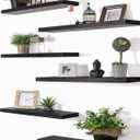 PHPH 24 Inch Wood Floating Shelves for Wall, Wooden Wall Shelves for Bedroom, Set of 6 Black