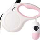 Fida Retractable Dog Leash with Dispenser and Poop Bags, 10 ft Pet Walking Leash for X-Small Dog or Cat up to 18 lbs, Anti-Slip Handle, Tangle Free, Reflective Nylon Tape (XS, White)