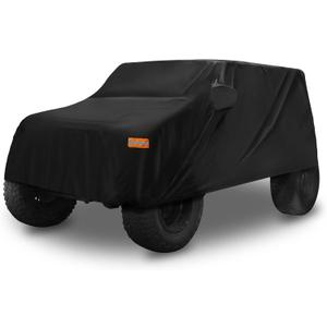 X AUTOHAUX Car Cover for Jeep Wrangler JK JL YJ TJ 4 Door 2007-2021 Outdoor Waterproof Sun Rain Dust Wind Snow Protection w/Driver Door Zipper Black