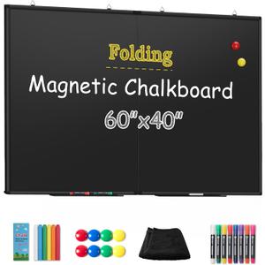 SELEAD Folding Magnetic Chalkboard - 60” x 40” Large Black Aluminum Frame Chalk Board Words Sign Wall Decor for Business, Menu, School, Office - Magnet Bulletin Display Board Pizarra