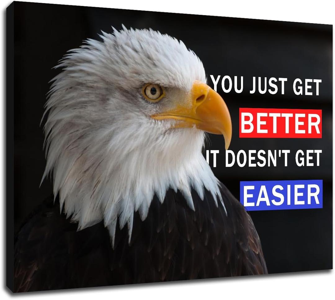 Large Motivational Wall Art For Office Men Bald Eagle Success Quotes Canvas Print Framed Patriotic Inspirational Poster For Living Room Garage Decor Get Better Statement Art 36x24 Inch