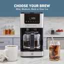 West Bend Drip Coffee Maker Brews Hot or Iced, Programmable with Brew Strength Selector Auto Shut-Off and 6 Functions Permanent Mesh Filter and Glass Carafe, 12-Cup, Metallic