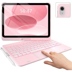 typecase Touch iPad 11th 10th Generation Case with Keyboard (11" 2025, A16 & 10.9" 2022) 360 Rotatable, 11-Color Backlit, Multi-Touch Trackpad, Pencil Holder, Thin & Light Light Pink