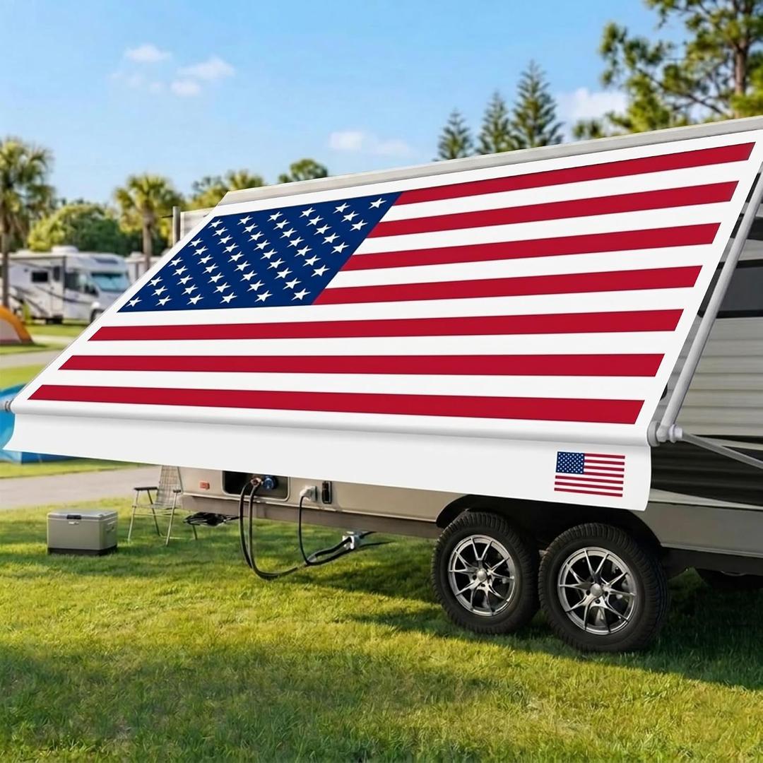 RV Awning Fabric Replacement, 15'2'' fit 16' 19.5oz USA Flag Camper Awning