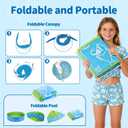 47.3" Foldable Kids Pool with Water Spray, Kiddie Pool with Canopy, Hard Plastic Pool Suitable for Toddler and Baby, Blue and Green(Sprayer)
