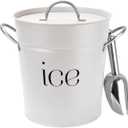 3Qt White Galvanized Ice Bucket with Lid, Scoop & Handles - Ideal for Cocktails, Parties, BBQs, Wine & Champagne. Double-Layer Insulated Outer & Galvanized Inner Layer, Perfect for Home & Outdoor Use