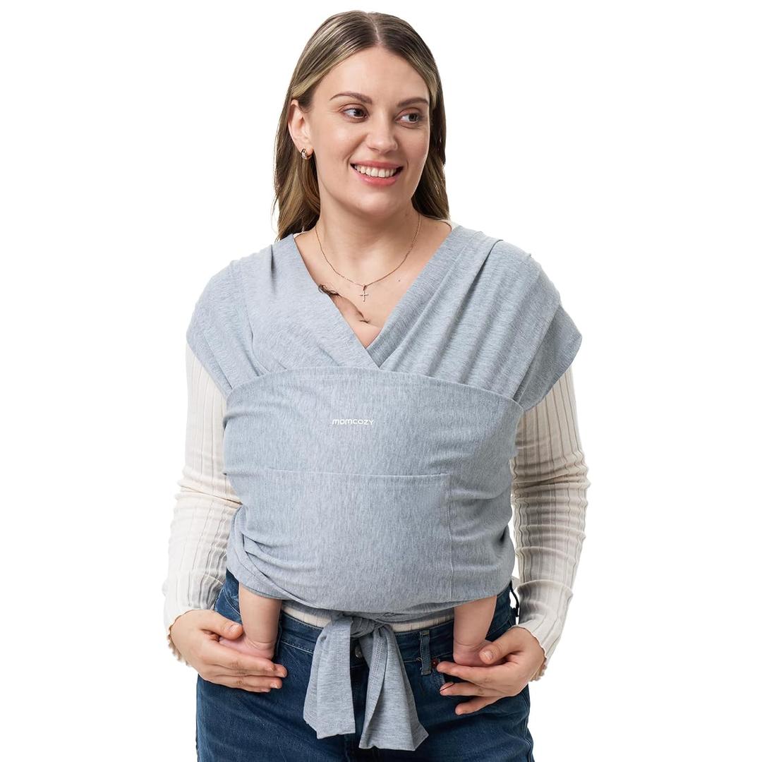 Momcozy Baby Wrap Carrier, Easy to Wear Infant Carrier Slings, Lightweight Hands Free Baby Sling, Adjustable Baby Carriers for Newborn to Toddler 8-35 lbs, Grey