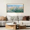 Large Blue Seaside Cyan Floral Wall Painting wildflower Blossom Art Framed Artwork for Living Room Bedroom 20x40 Inch